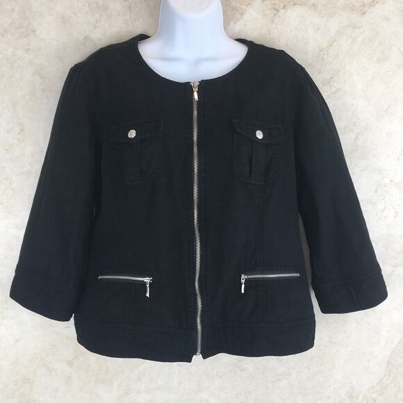 212 Collection Black Linen-blend Zip-Up Blazer Women's Size Small - Picture 1 of 15